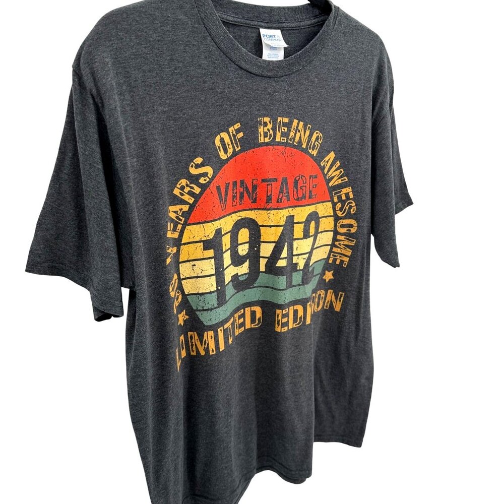 80 Years Of Being Awesome Vintage 1942 Limited Edition Graphic T-Shirt Gray L - Picture 2 of 9